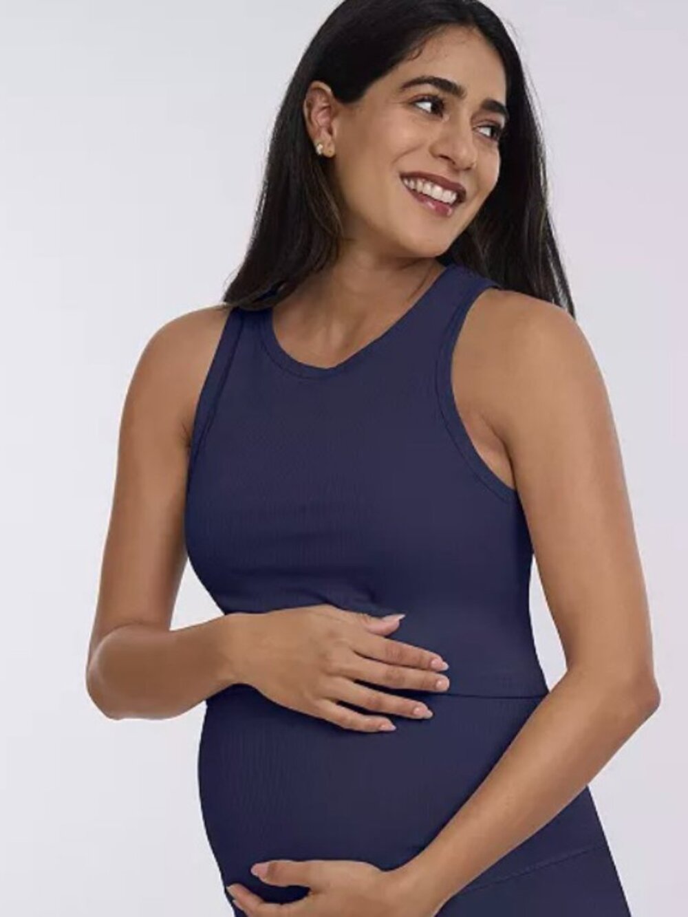 NWT Motherhood Maternity Ribbed Crop Racerback Tank Top Pregnancy MED NAVY BLUE